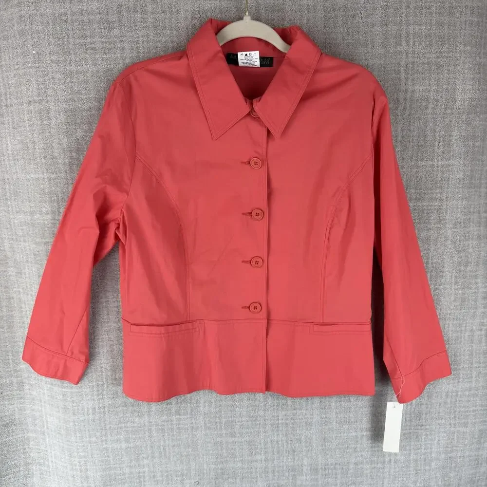 Harve Benard Jacket Womens 14 Red Collared Twill Short Lined Pockets Button